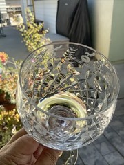 Rogaska Crystal Gallia Pair Balloon Wine Glasses Goblets Hand Blown Etched 8 In.
