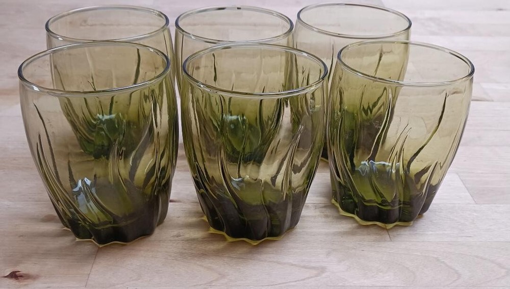 Set of 6 Central Park Anchor Hocking Starfire Green Old Fashioned/On the Rocks