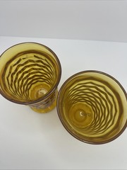 Set of 2 Vintage Indiana Whitehall Colony Cubist Amber 6″ Tea Footed Glasses