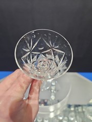 (2) Cordial 4-5/8″ Glasses Crystal Seneca «Stratford» cut dots & fans