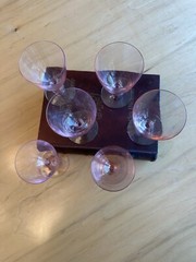 (6) Vintage MCM Pink 4oz Glasses Bar Ware Drinking Liquor Ball Stem Cocktail