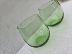 Vintage Libbey Green Roly Poly Mid Century Modern Cocktail Bar Glasses Set of 2