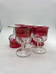 Vintage Kings Crown Thumbprint Ruby Red Cordial Glass Set of 6