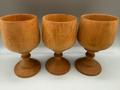 VINTAGE ESTATE WOODEN GOBLET SET 3 SIGNED