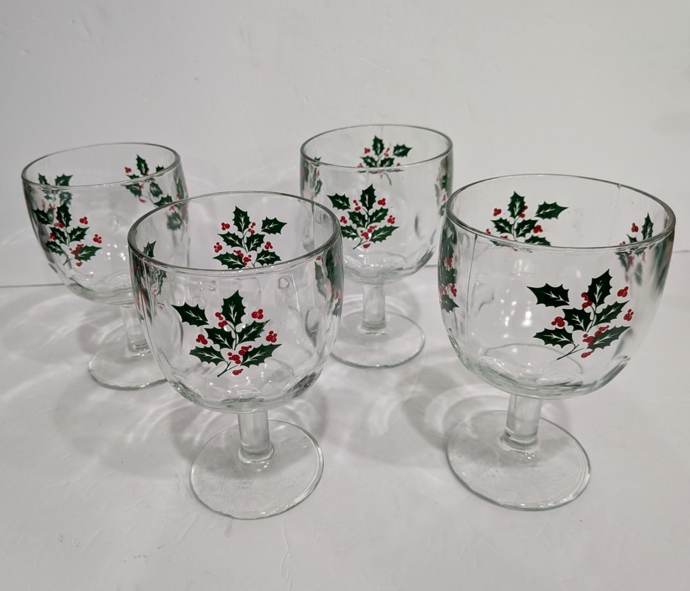 Set of 4 Bartlett Collins Thumbprint Holly Pattern MCM Goblets MidCentury