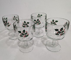 Set of 4 Bartlett Collins Thumbprint Holly Pattern MCM Goblets MidCentury