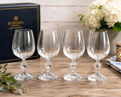 VTG Bohemia Crystal Claudia Wine Glasses Faceted Ball Stem 5.75″ Set of 8