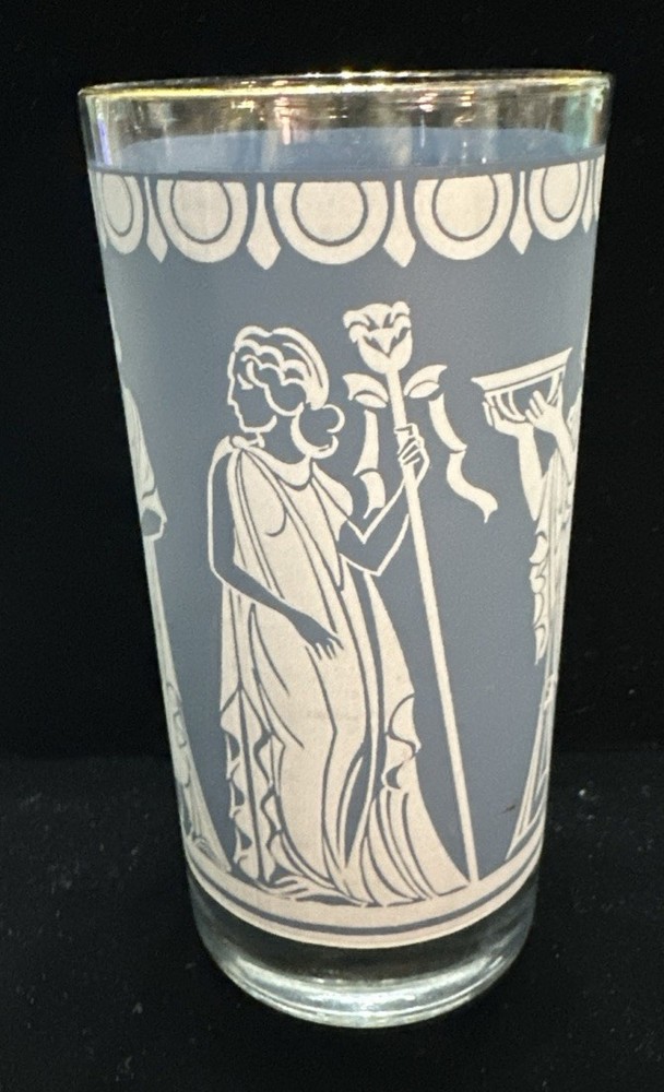 Wedgewood Blue Gray Greek Roman 10 oz Gold Trim Tumblers Set Of 6