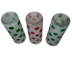Set Of 3 Anchor Hocking Iced Tea Red & Green Polka Dot Frosted Glass Tumbler MCM