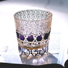 Edo Kiriko Hand Cut To Clear Star Crystal Whiskey Glasses Purple 12oz Drinkware