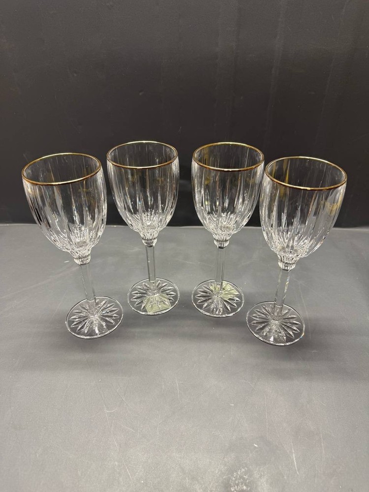 Set of 4 German Lead Crystal Wine Goblets Gold Rim Sundance Gold Made in Germany