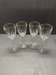 Set of 4 German Lead Crystal Wine Goblets Gold Rim Sundance Gold Made in Germany