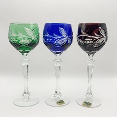 Vintage Lausitzer Cut To Clear Cased Glass Crystal Wine Hock Glasses Grapes x6