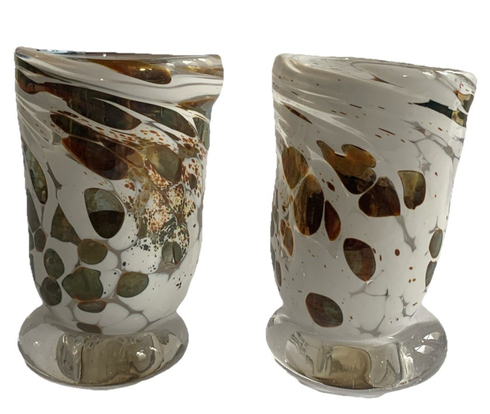 2 Juli Juneau Art Glass Tumbler Drink Bar Candle Holder New Orleans USA Signed