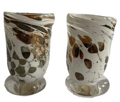 2 Juli Juneau Art Glass Tumbler Drink Bar Candle Holder New Orleans USA Signed