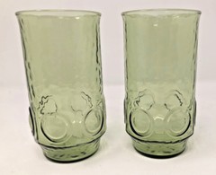 Set of 2 Anchor Hocking Heritage Hill Tumblers Avocado Green Iced Tea Highball