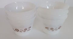 Set of 6 Vintage Dynaware Pyr-O-Rey Custard Cups Brown Daisy Flower, 2 1/4″ Tall