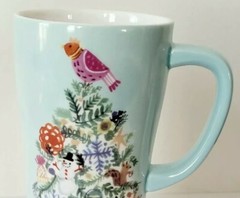 Christmas Travel Mug Ceramic Tree Teal Gasket Lid New 7.5″ Coffee Keeper