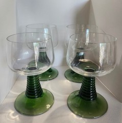 Lot Of 4 Green And Clear Wine Goblets Beehive Design