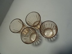 Vintage Glass set 4 HAZEL ATLAS Flat tumblers PINK RIBBED 8 Oz. 1930’s