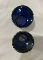 Set Of 2 4” Vintage Dugan Blue Rambler Rose Carnival Glass Tumblers