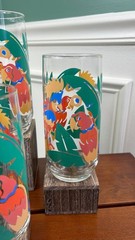 Vintage Libbey Tropical Parrot Clear Tall Glass Tumblers.