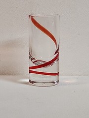 Red Swirl tall Shot Glass PIER 1 Clear with Red Swirl Line Design 3.5″ Tall
