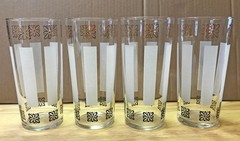 LIBBYS MCM COOLER BARWARE GLASSES FROSTED GOLD AND BLACK MOTIFFS VINTAGE