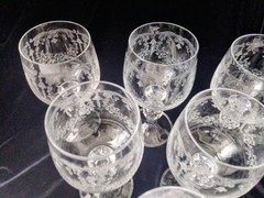 Victorian Etched Wine Glasses,Set Of Six,6″ Tall