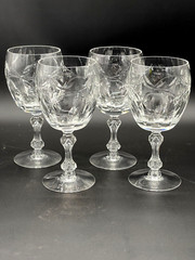 Set of 4 High Quality Cut Crystal Wine Stems Glassware