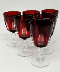 Set of 6 Vintage Cristal d’Arques Durand Gothic Ruby Red 3.25″ Wine/Shot Glasses