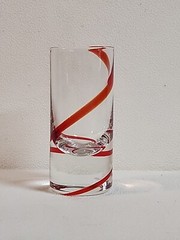 Red Swirl tall Shot Glass PIER 1 Clear with Red Swirl Line Design 3.5″ Tall