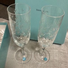 Tiffany & Co. Floret Champagne champaign Pair Set Wine Glass with Box F