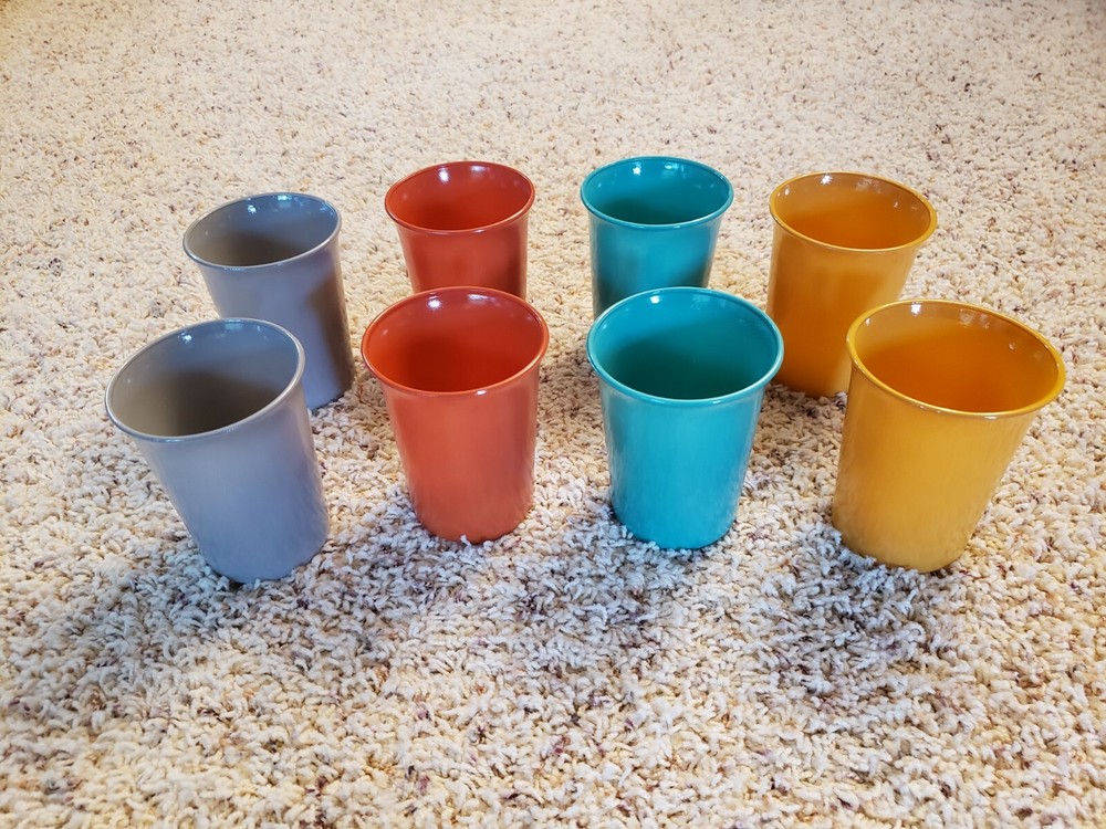 8 VTG HAZEL ATLAS MODERNTONE PLATONITE MILK GLASS TUMBERS SMALL GLASSES RETRO