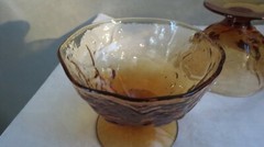 3 Seneca Driftwood Morgantown Crinkle Amber Sherbet Champagne Goblets