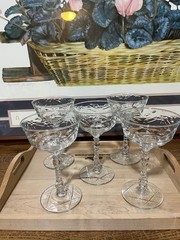 Set5 Rock Sharpe ARCTIC ROSE Hand Blown Clear Cut Stem CHAMPAGNE / TALL SHERBET