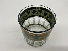 Vintage Cera ‘Golden Grapes’ Green Rocks Glasses 22-Karat Gold Old Fashioned MCM