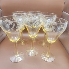 Vintage Lancaster Glass Co Topaz Yellow Stemware – Water or Wine Glasses – Set 6
