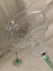 Vtg Durand Cristal D’arques Green Stem Sombrero Margarita Set 2 Embossed Glasses