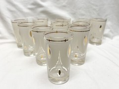 11 Mid Century Modern BARWARE HIGHBALL Glasses Geometric Pattern W Gold Accents