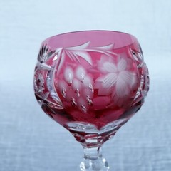 ECHT BLEIKRISTALL Wine Glass 8 1/4″ Cranberry Cut to Clear Crystal Bohemian
