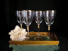 Vintage Hollywood Regency Style Wine Goblets W/ Gold Wafers Hardware on Stem – 4