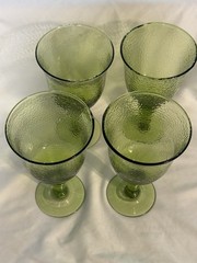 Hazel Atlas Avocado Green Vintage Pebbled Glass Wine /Water Goblet (4). 12oz