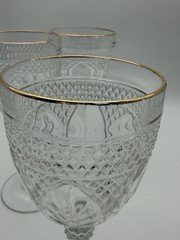 Antique Gold Rim Goblets Hobstar Pattern By Libbey Set Of 3 NEW Clear