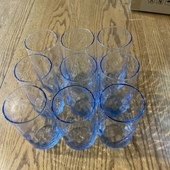 Set Of 9 Libby Misty Blue Vintage Optic Swirl Drinking Glasses Set GW0001