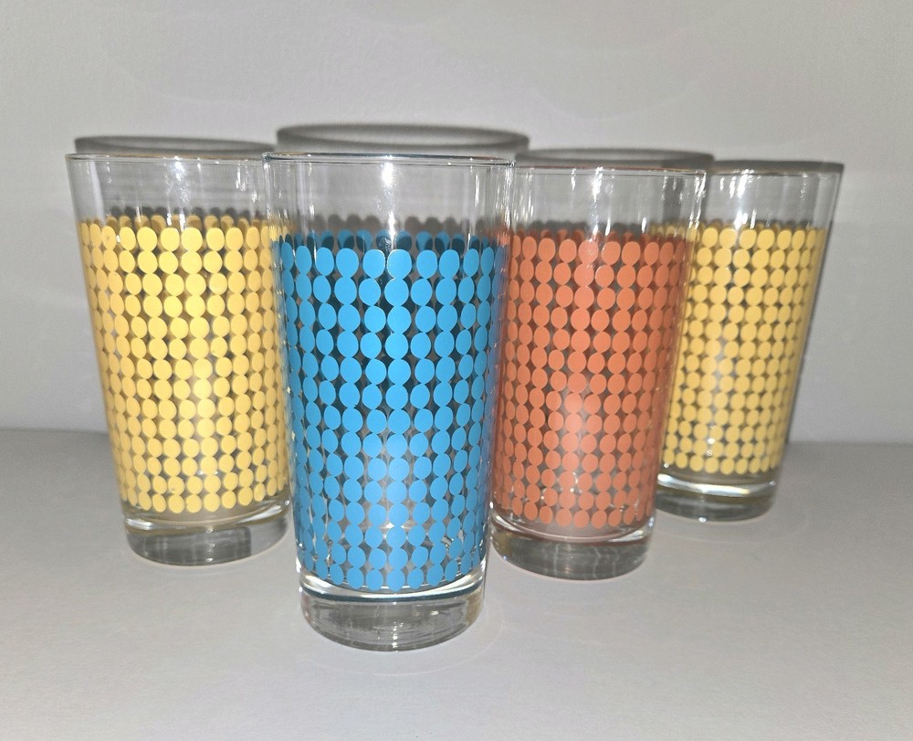 Libbey Glass Tumblers RARE Vintage MCM Original Dot Pattern Set Of 4