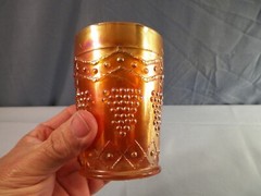 Vintage Fenton Marigold Carnival Glass Lattice & Grape Pattern Tumbler