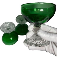 Vintage Anchor Hocking Set of 4 Goblet Champagne Sherbet Green Clear Bubble Foot