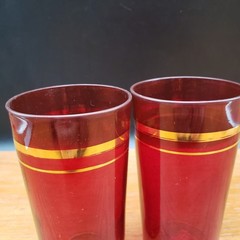 Anchor Hocking Royal Ruby Tumblers 9 oz Gold Rim Set of 2 VTG Red Glass USA