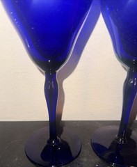 (2) Vintage Cobalt Blue Stemmed Water Wine Goblets 8” X 3” More Available